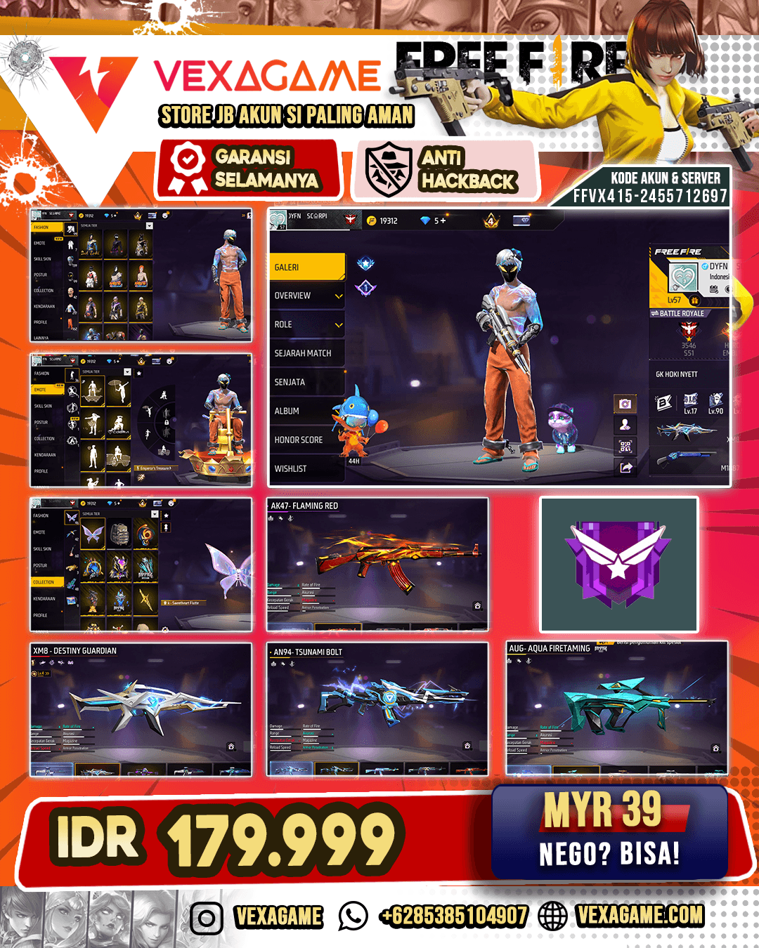 AUG Aqua Firetaming | AN94 Tsunami Bolt | XM8 Destiny Guardian Lv 4 | AK47 Flaming Red
