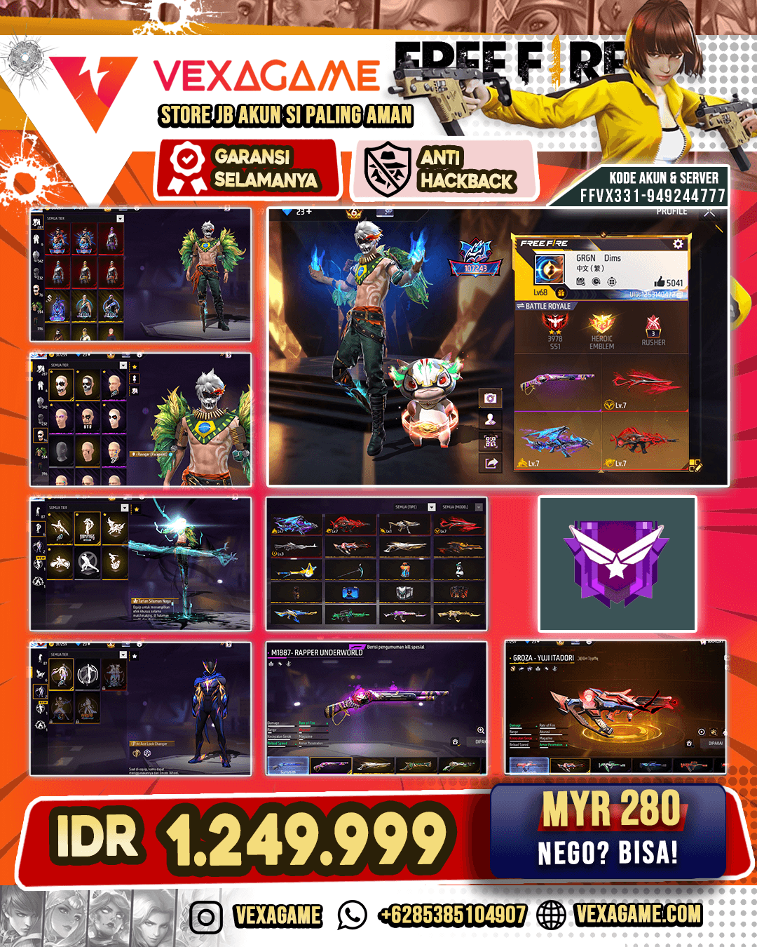 6 EVO MAX 3 | SG 7 Rasa | Vault TW 600 | Bundle Gagah | Animasi Lobby ON | Face Joker ON | Look CHanger ON
