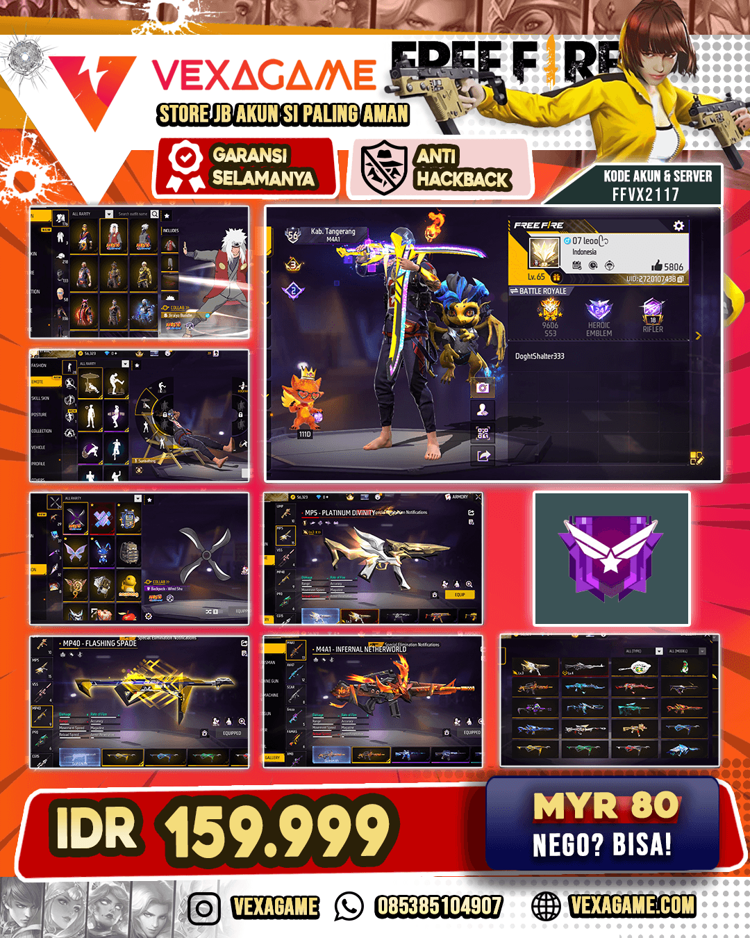 2 Evo Lv 4 | M4A1 Infernal Netherworld | SG 2 Duo Biru | Katana On | Bundle Kakashi X Jiraya | Vault 200++ | Nyeker On