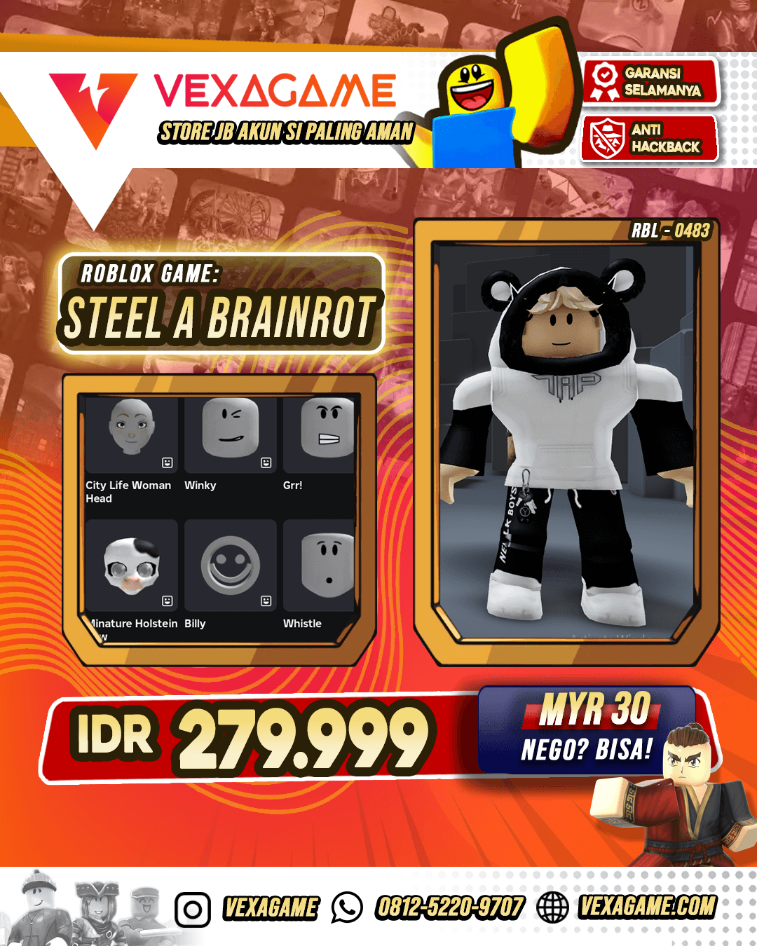 Steal a Brainrot | I Wanna Run Emote | City Life Womenhead Face | Billy Face | Minature Holstein Face