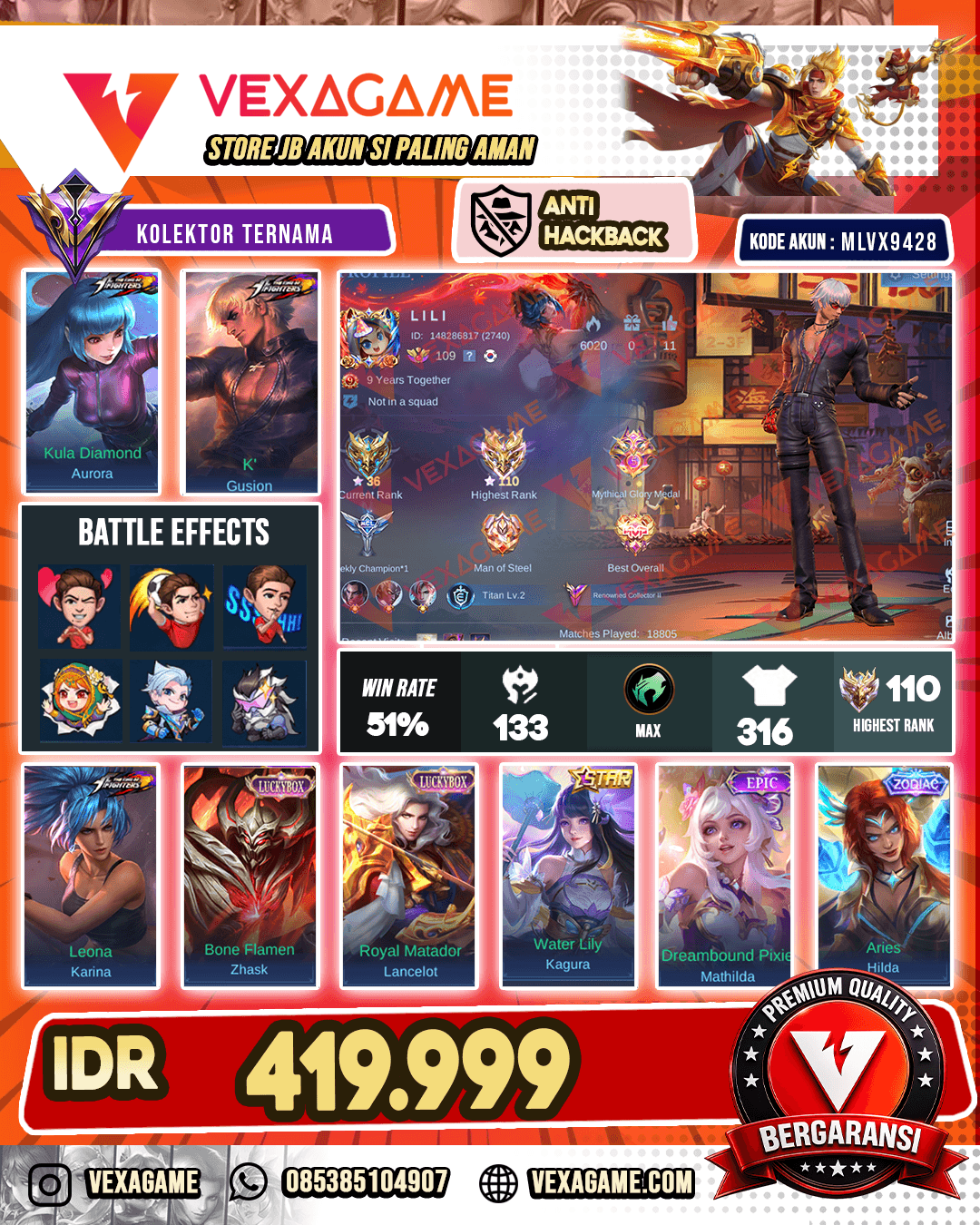 Gusion Kof | Aurora KOF | Ex Immo | 2 Luckybox