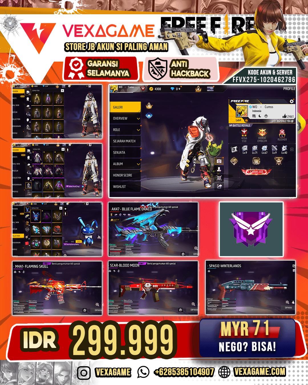 Vault 250+ | AK47 Blue Flame Dravo Lv 4 | SCAR Blood Moon | Shadow Wings Backpack