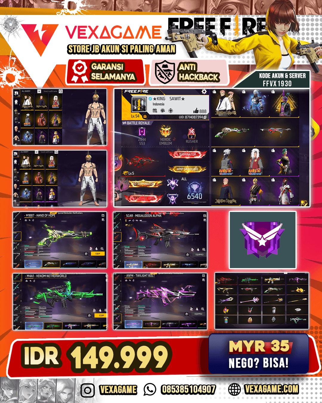 EVO SCAR GEMUK | SG LUMUT | SG 3 RASA | VAULT 50++ | 2 BUNDLE JJK | 2 BUNDLE NARUTO | CELANA ANGEL PUTIH | NYEKER ON