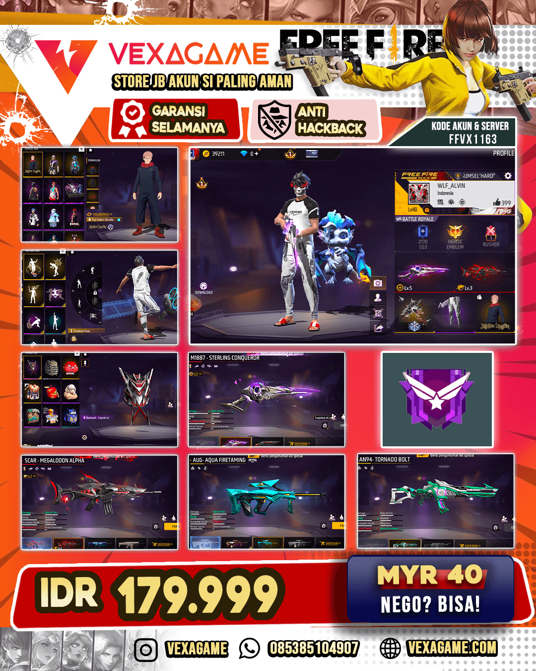 Bundle Itadori | Captain of Courage | SG Sterling Conqueror Lv 5 | AN94 Tornado Bolt | Aug Aqua Fire Taming | SCAR Megalodon Alpha Lv 3 |