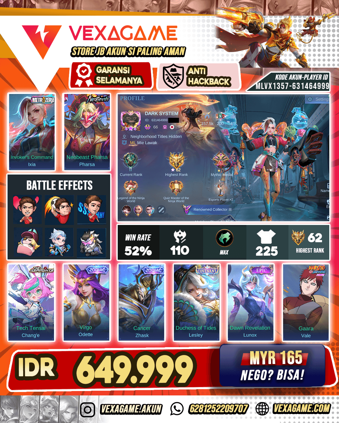 Ixia Metro Zero | Pharsa Neo Beast | Chang"e Ashpirant Akun User Mage