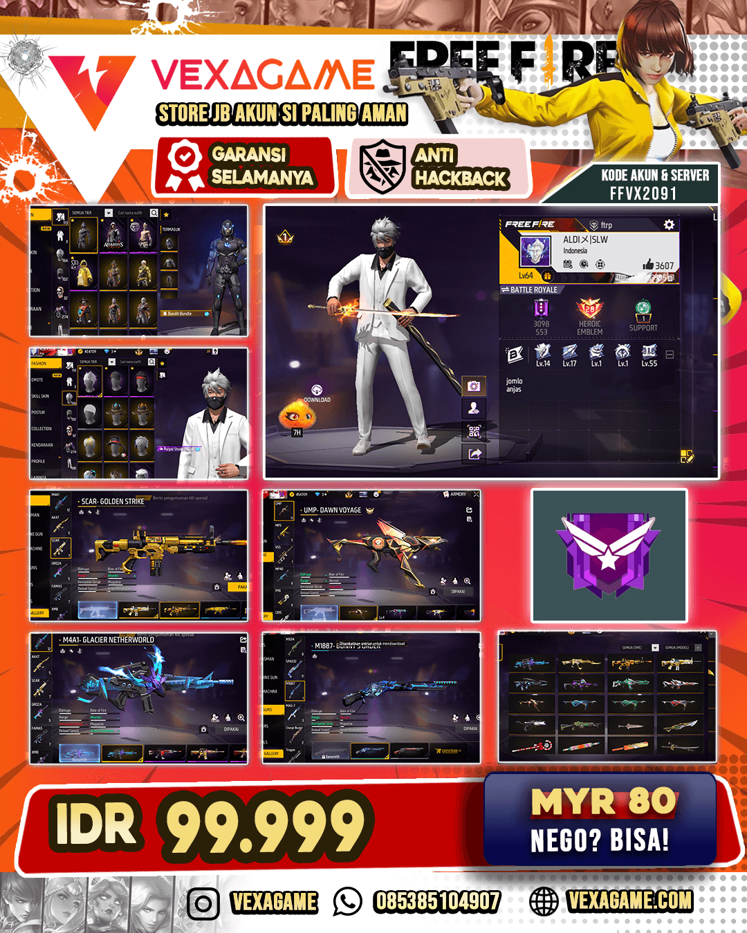 Rambut Kakashi ON | Demi Wings | M4A1 Glacier Netherworld | SCAR 2 Rasa | UMP Dawn Voyage | SG Bunny