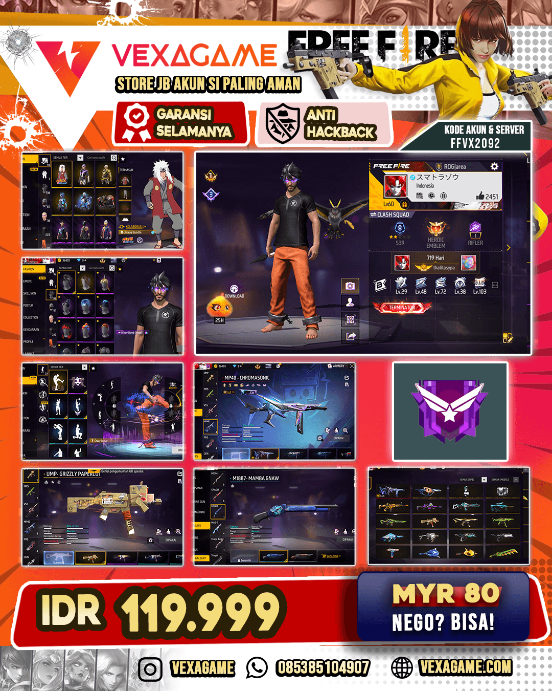 Bundle Jiraiya | Celana Angel | MP40 Chromasonic Lv 4 | UMP Grizzly Papercut | SG Mamba