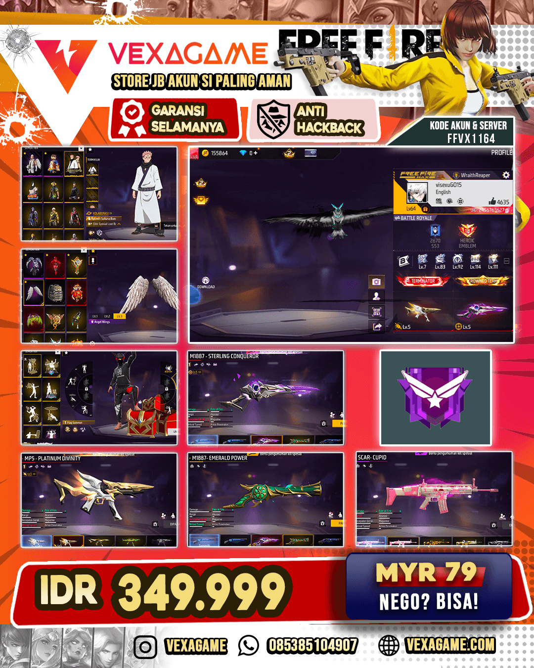 Bundle Sukuna | Backpack Sayap | MP5 Platinum Divinity Lv 5 | SG Sterling Conqueror Lv 5 | SG Terompet | SCAR Cupid