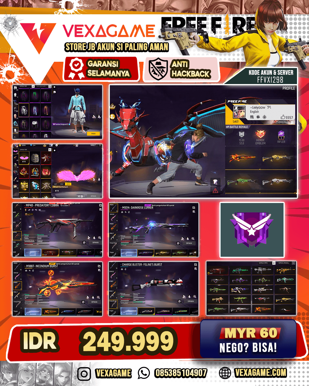 1 EVO - MP40 PREDATORY COBRA LVL 2 | SG METOER | M4A1 GENOS OPM | VENOM NETHR WOLD | MP5 JUNGGLE LAVA  | VAULT 300++ | BLAZING SCARECROW BUNDLE |  MR . NUTCRAKER BUNDLE | BLUSH FLUSH BACKPACK | DEMI WINGS | BEASTON BACKPACK |