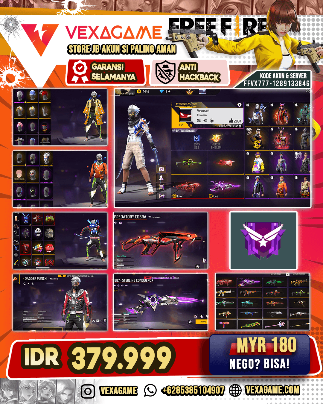 Sepatu Tengen | Backpack Bunny | MP40 Predatory Cobra Lv 6 | Sterling Conqueror Lv 6 | Dagger Punch | Vault 300+