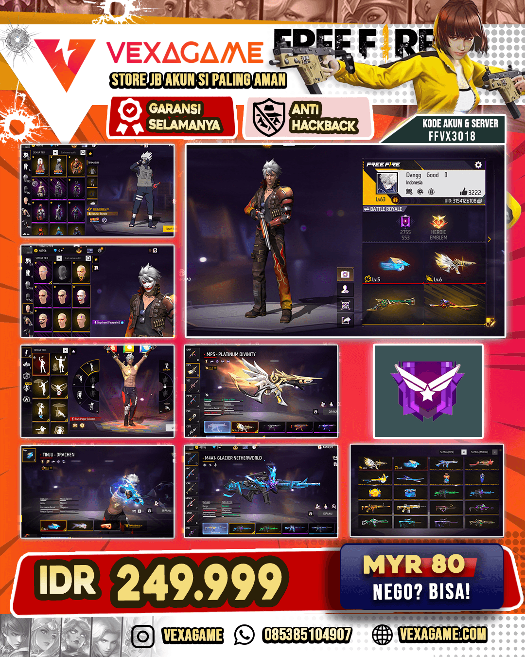Rambut Kakashi ON | Celana Angel Merah | Nyeker ON | 2 EVO 1 Max 1 Otw Max | M4A1 2 Rasa | Vault 300+
