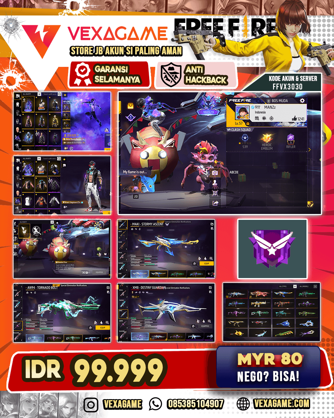 Bundle Galactic Bunny | Celana Angel Putih | 1 EVO Gemuk |  M4A1 3 Rasa | Trogon Rubyshot