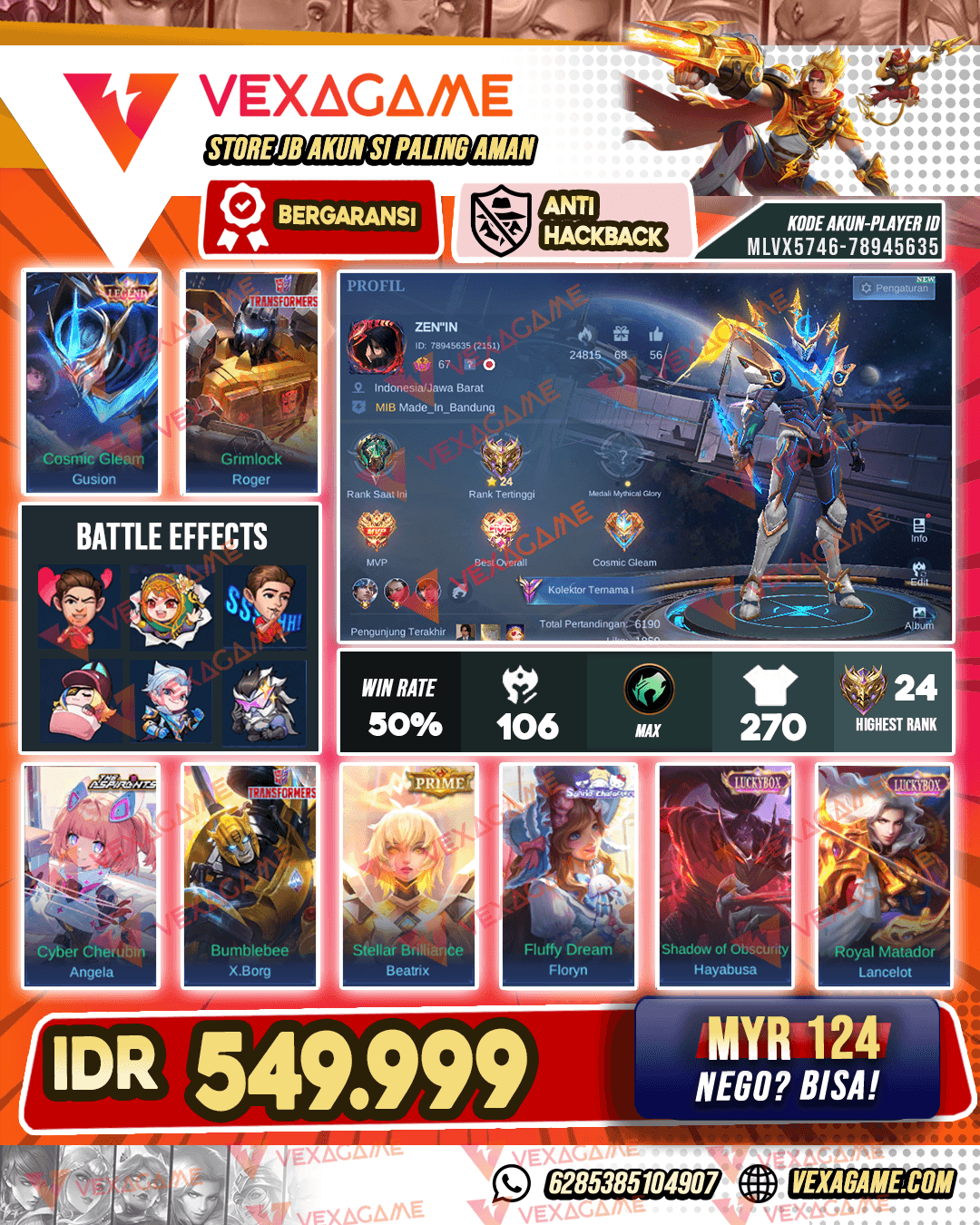 Gusion Lagend | Angela Aspiz1rants | Floryn Sunrio | 2 Transformer | 4 Luckybox | Emblem MAX