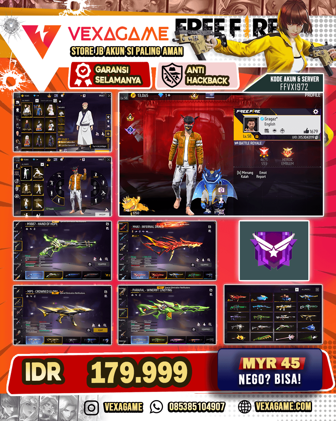 2 Evo Lv 5 | Tinju On | AUG Nebula Skydark | SG Lumut | SG Mamba | Katana On | Bundle Sukuna X JJK X Jiraya X Orochimaru | Vault 150++