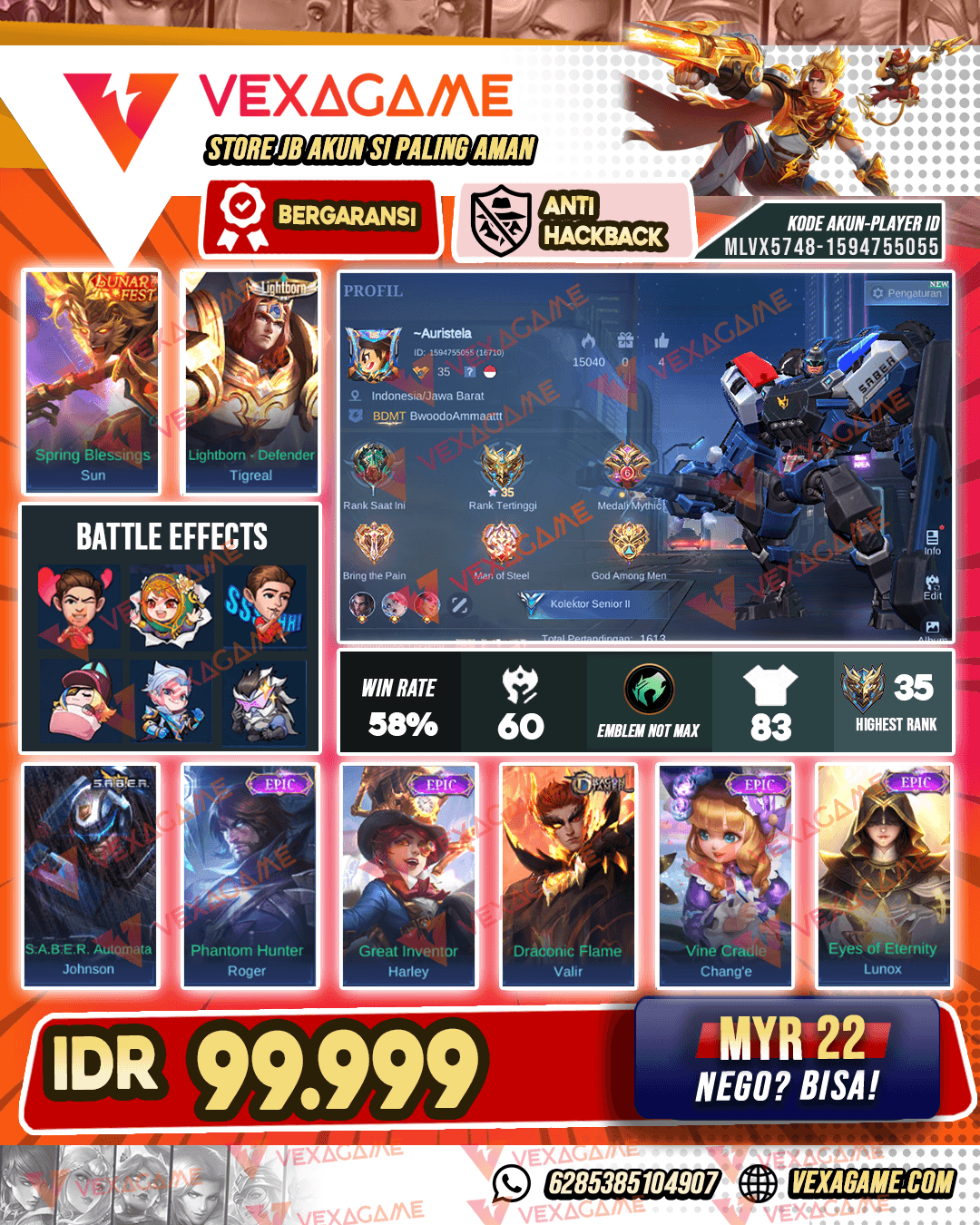 Jhonson Saber | Tigreal Lightborn | Sun Lunar Fest
