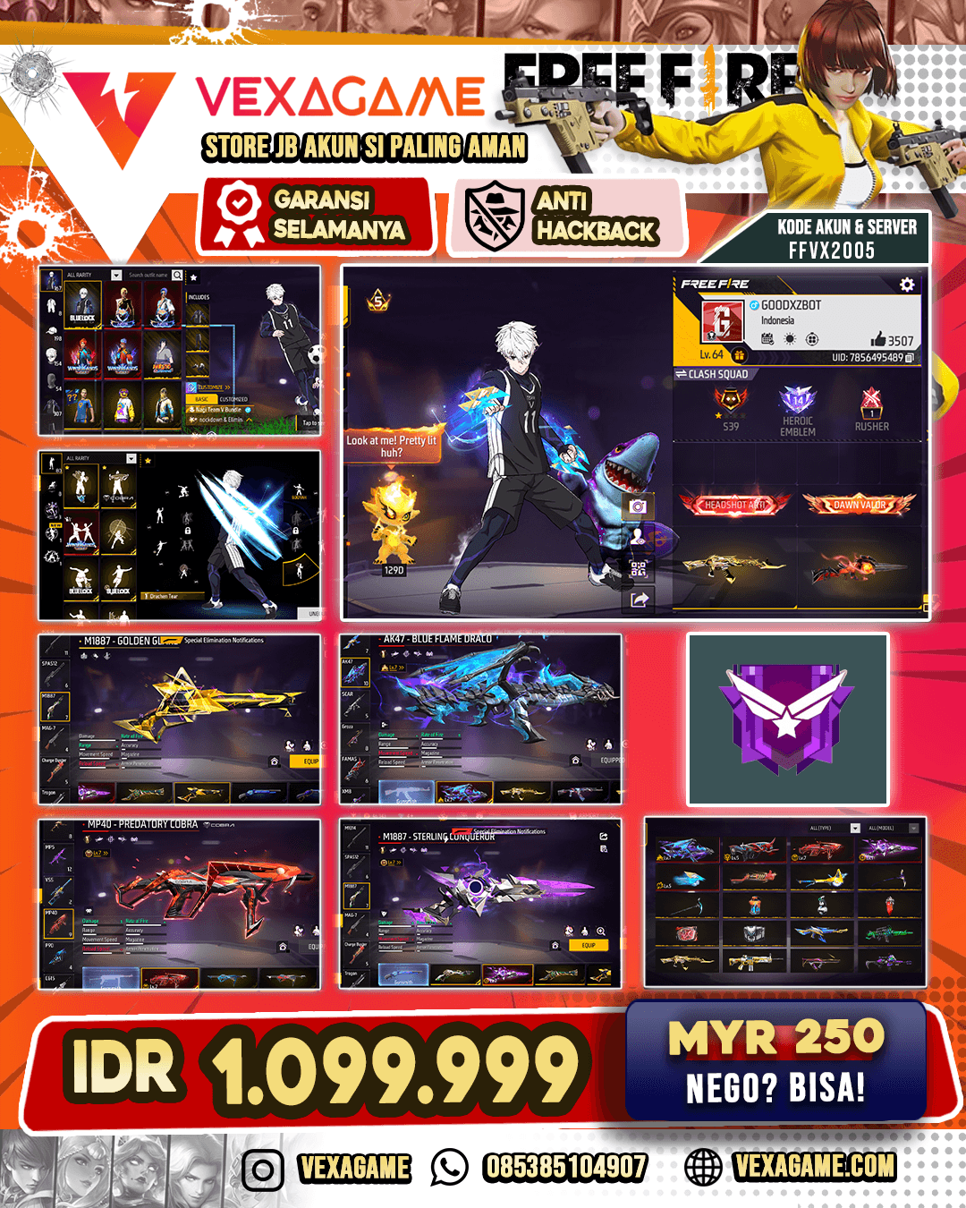 5 Evo Max 4  SG 6 Rasa | Mytic set 4 | Void on 2 | Bluelock on 2 | Emot 80 kece |Anim medkit on | CN On | Vault 300++