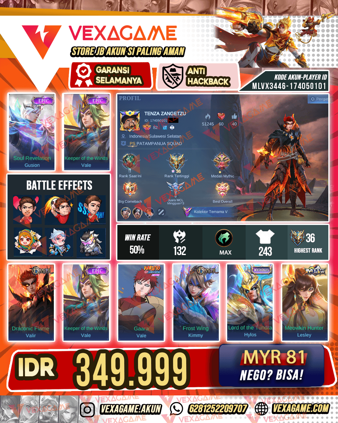 Gusion Epic X Vale Epic | Emblem MAX & Hero MAX