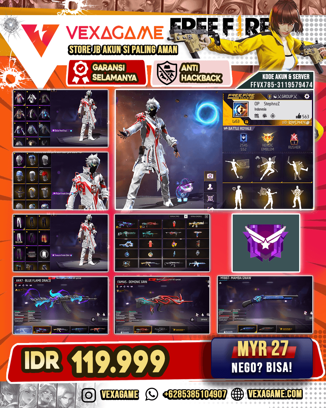 Doctor Red | AK47 Blue Flame Draco Lv 2 | SG Mamba | Famas Demonic Grin Lv 2 | Emote Sweeten Up |