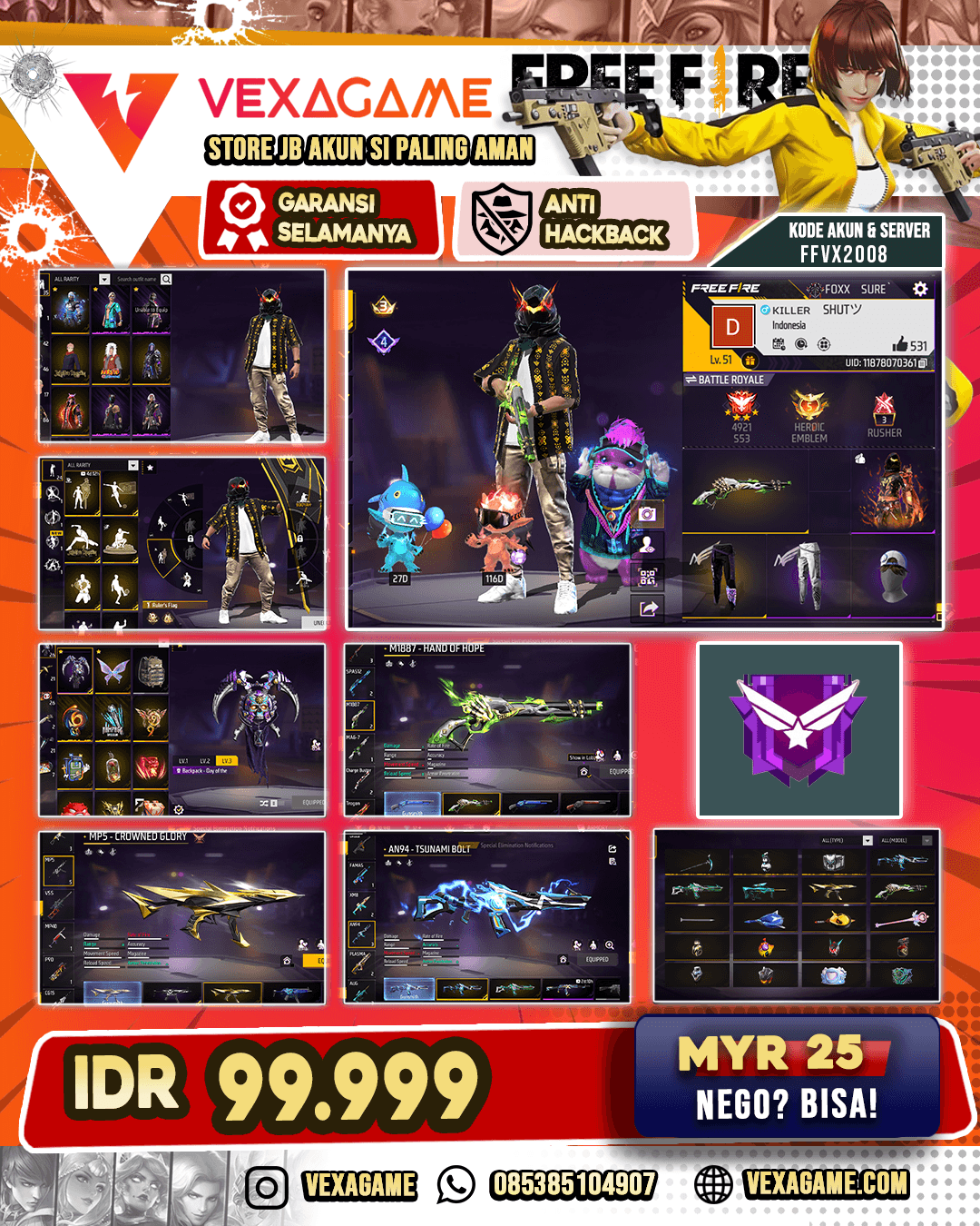 SG Lumut | AN94 Tornado Bolt | AUG Firetaming | MP5 Crowned Glory | Bundle JJK X Jiraya | Vault 50++