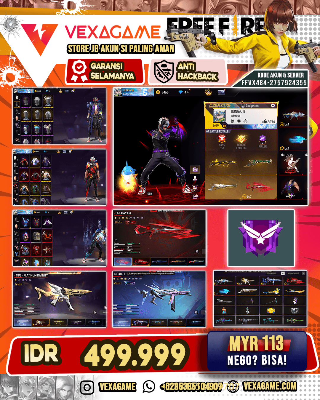 SG Gurun | Tinju Drachen Lv 4 | SG Panjang Lv MAX | MP40 Chromasonic Lv 6 | MP5 Platinum Divinity Lv 4 | XM8 Destiny Guardian Lv 4 | Vault 200+