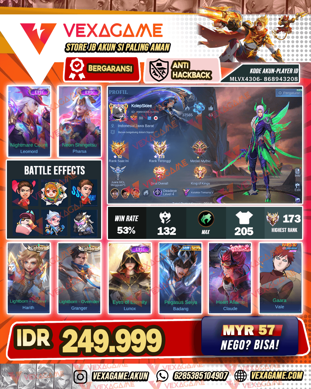 Pharsa Epic X Leomord Epic | Emblem MAX & Hero MAX | Ex Immortal