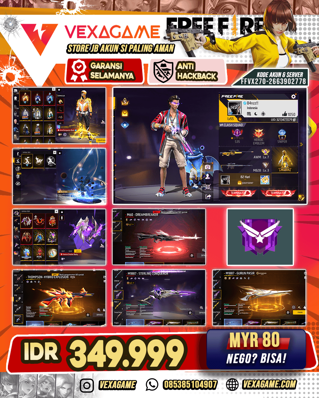 Bundle Top Criminal (Golden) | Vault 200 ++ Angel + Jornan ON | 2 Animasi Lobby | 2 EVO | SG 5 Rasa