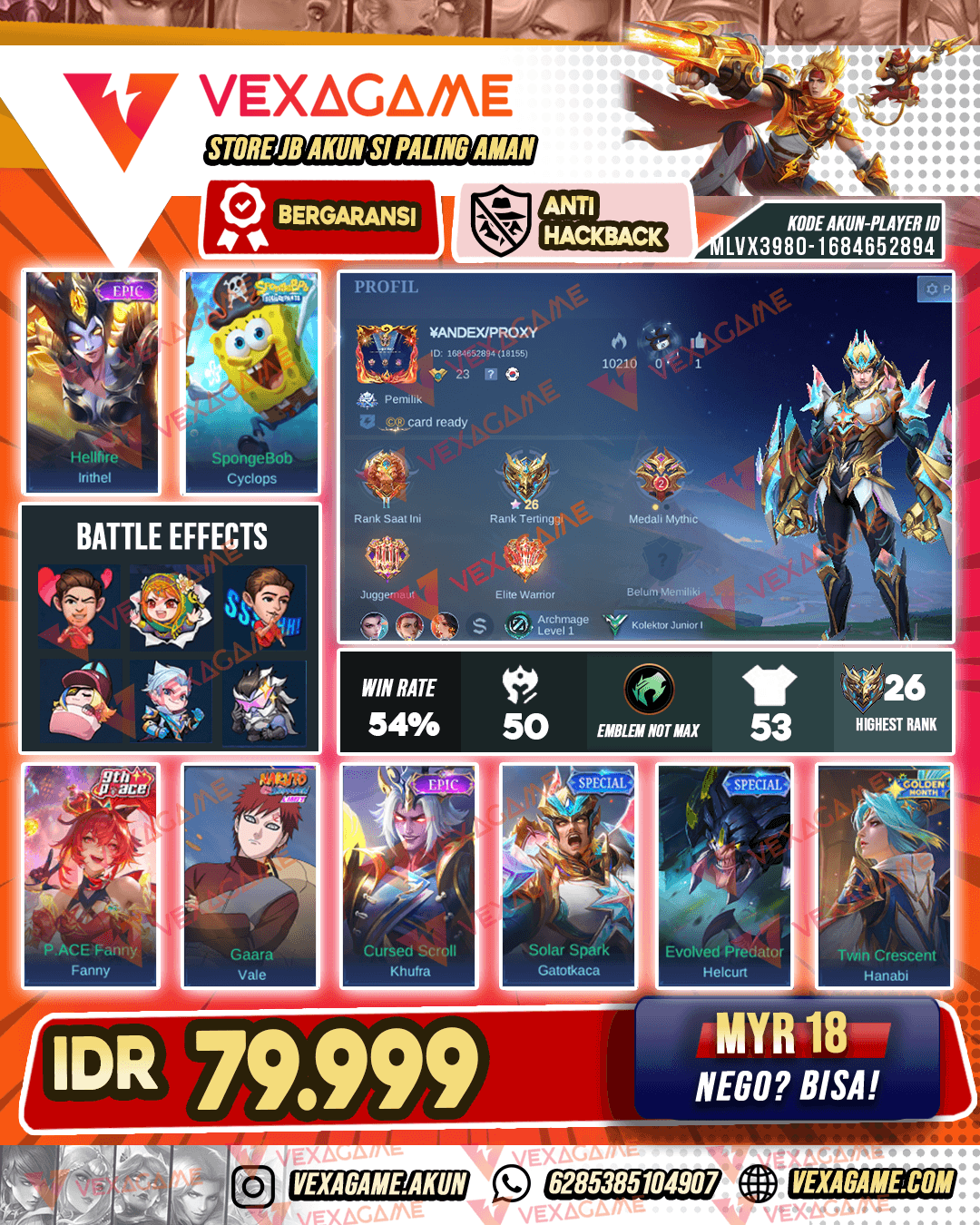 Irithel Epic X Cyclops Spongebob | Akun Murah