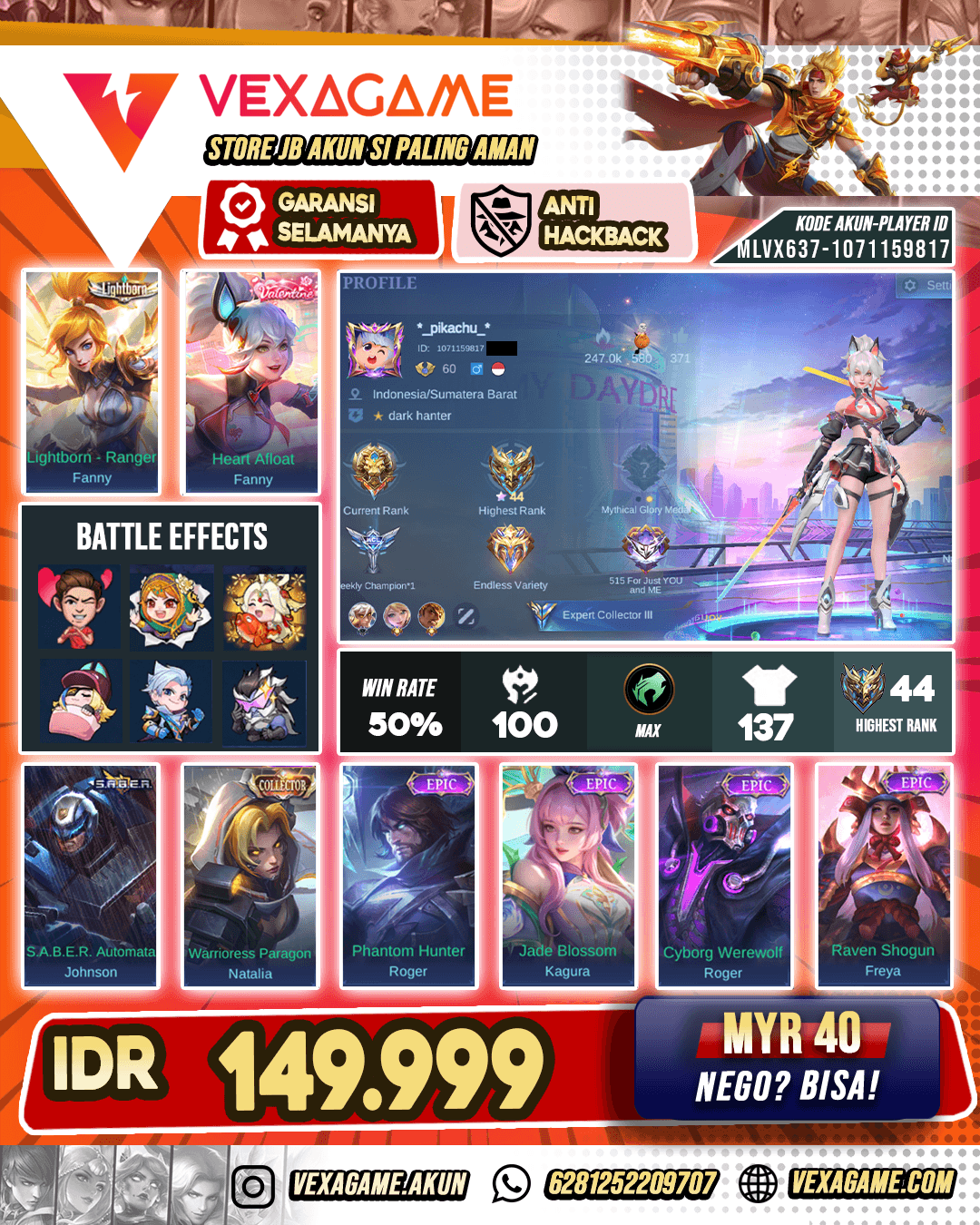 Fanny Valentine X Kagura Epic Mobile Legends Bang Bang