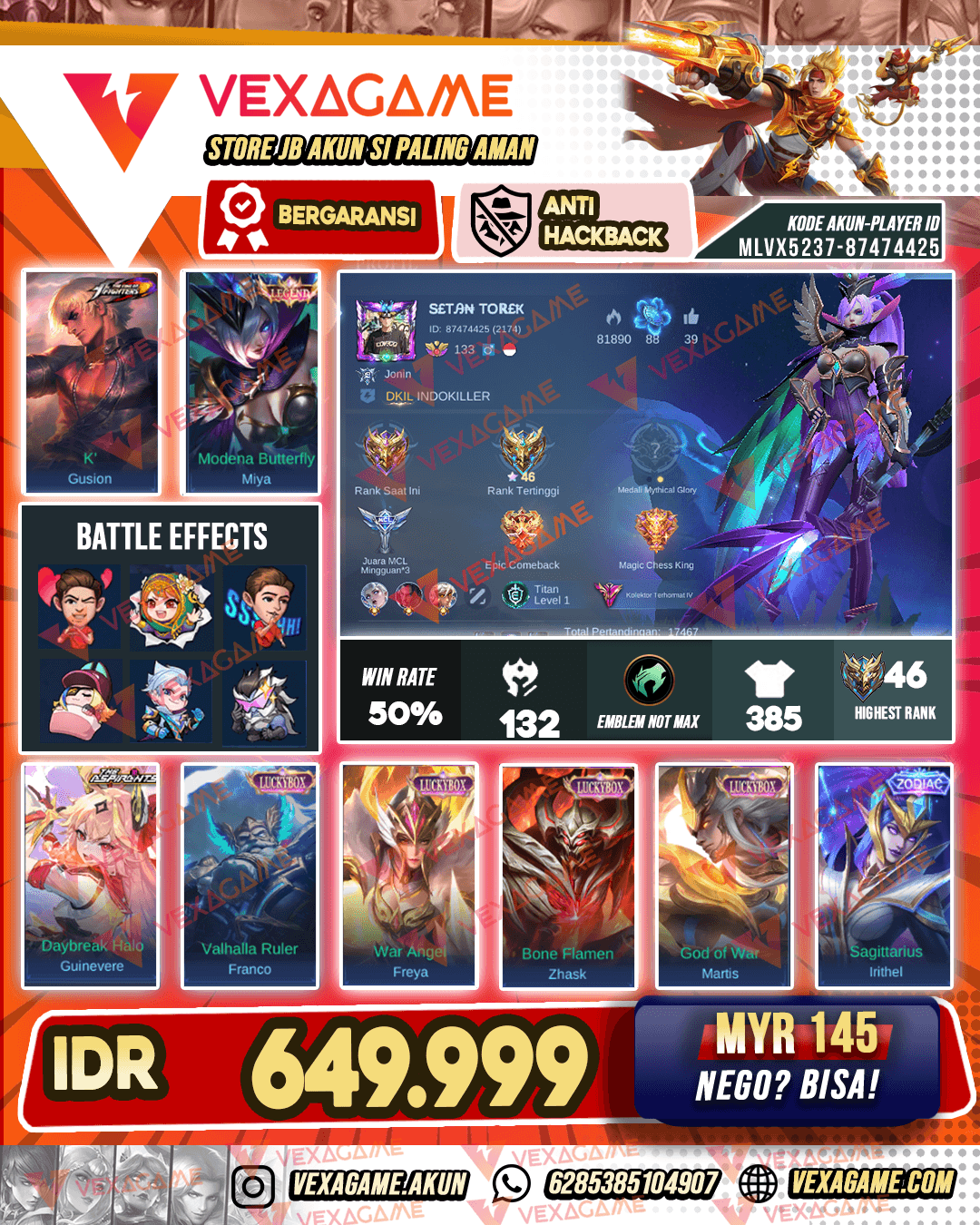 Miya Legend | Gusion KOF | Emblem MAX & Hero MAX