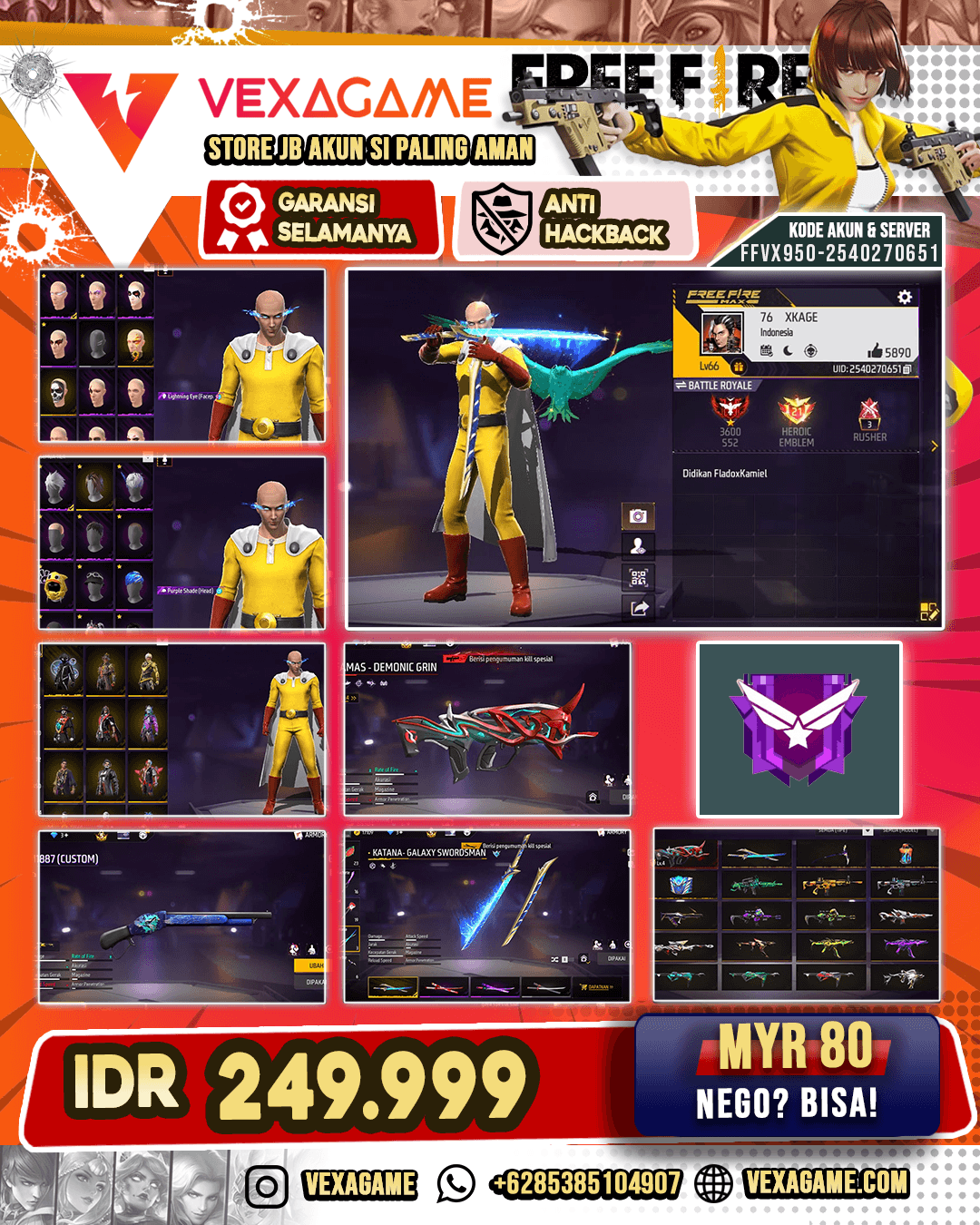 Katana Galaxy Swordsman | Bundle OPM | FAMAS Demonic Grin Lv 4 | SG Mamba | Backpack Sinister Legend | SG Golden Stare