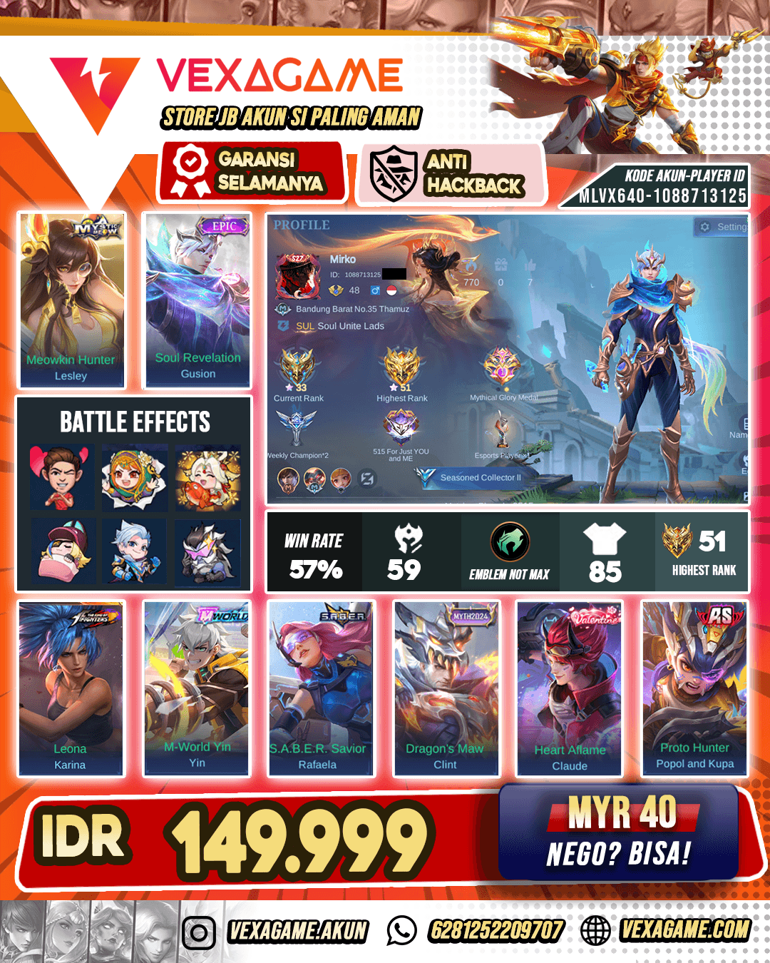 Gusion Epic X Karina KoF Ex Glory