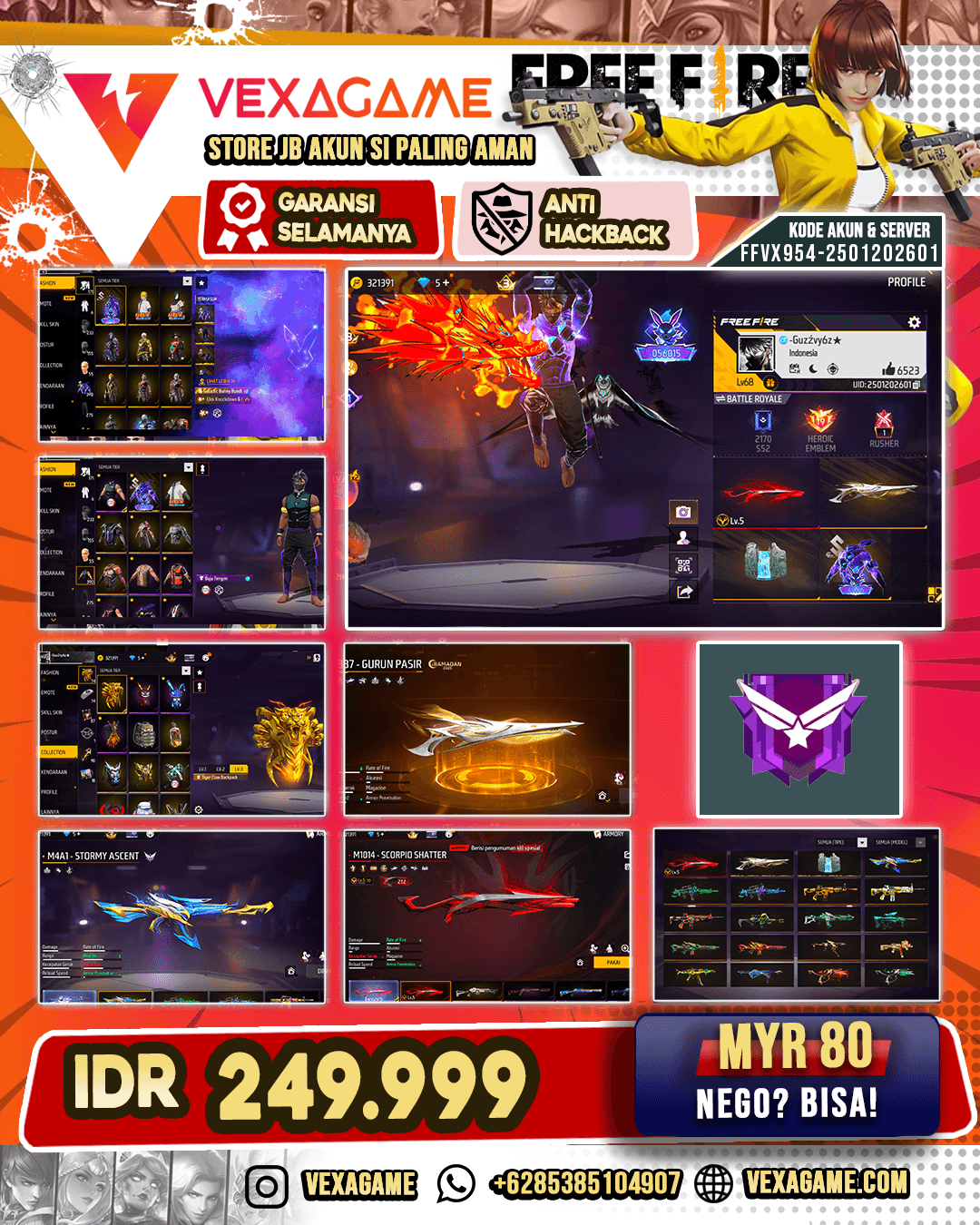 Bundle Galactic | Bundle Minato | Baju Tengen | Tiger Claw Backpack | M4A1 Stormy Ascent | SCAR Paradise | SG Scorpio Shatter Lv 5 | SG Gurun | Vault 350+