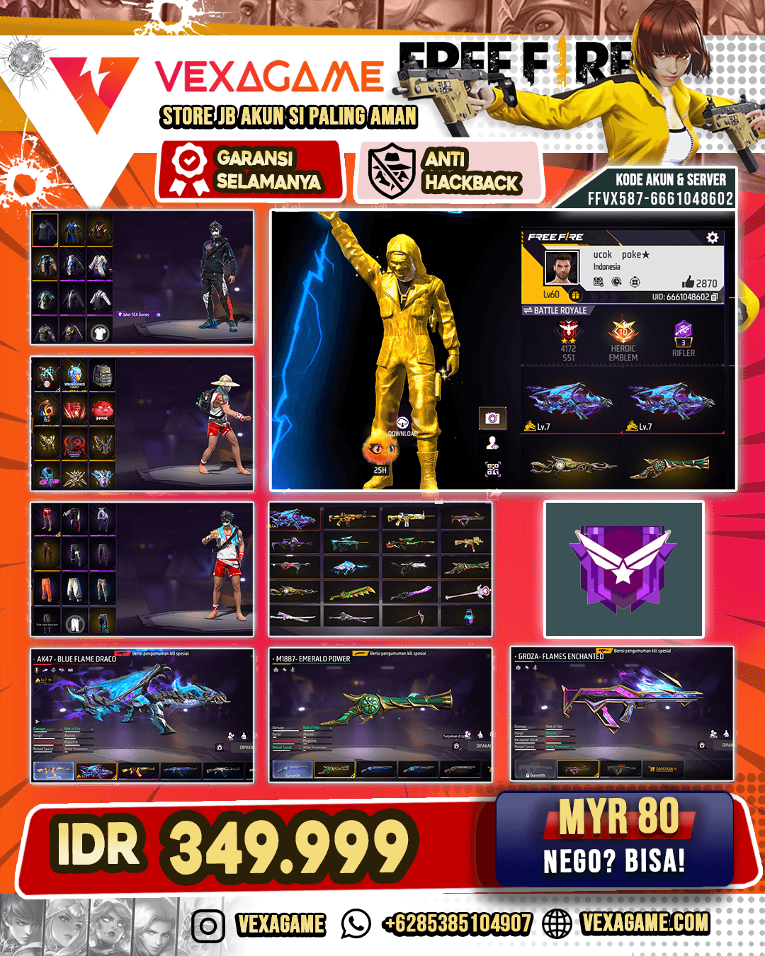 AK47 Blue Flame Draco Lv MAX | SG Terompet | Groza Flames Enchanted | Vault 150+