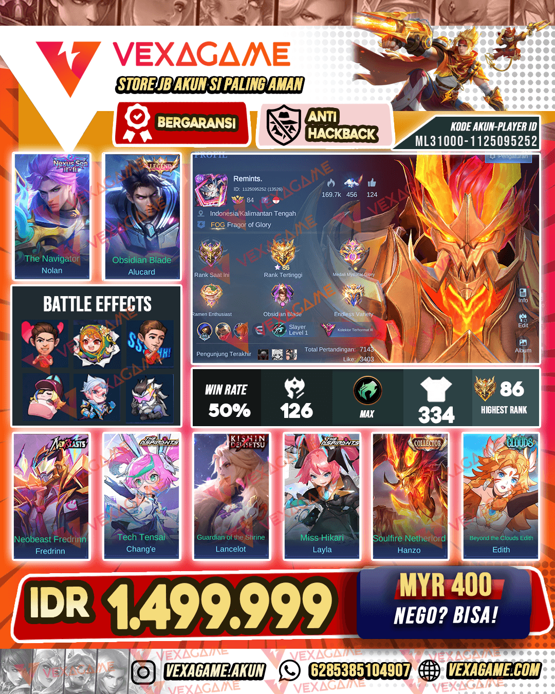 CC Hanzo | Lancelot Kishin | Nolan 11.11 | Fredrin Neobeast | Alucard Legend