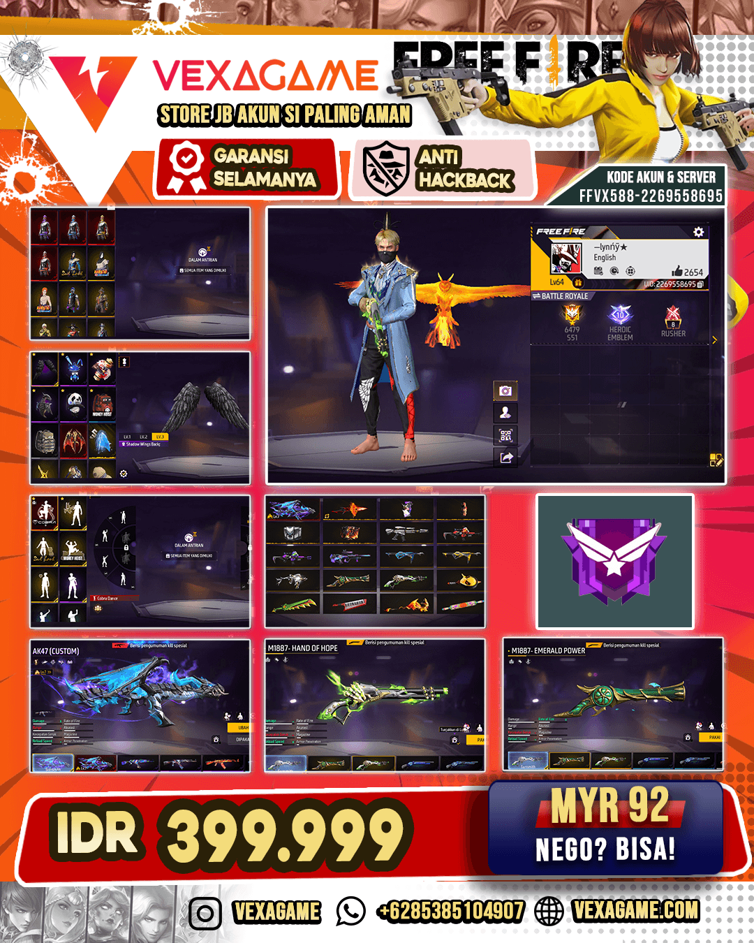 4 Cobra Cyber Bundle | Backpack Sayap | AK47 Blue Flame Draco Lv MAX | SCAR Cupid | MP40 3 Rasa | SG Lumut | SG Terompet | Vault 350+