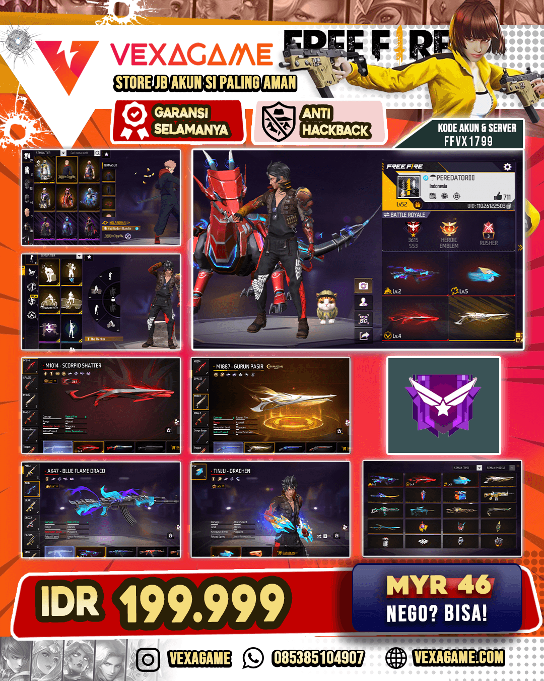 Bundle Gamer X Yuji | 3 EVO Max 1 | SG Gurun | Backpack Bunny | Animasi Matchmaking | Celana Angel Sprint