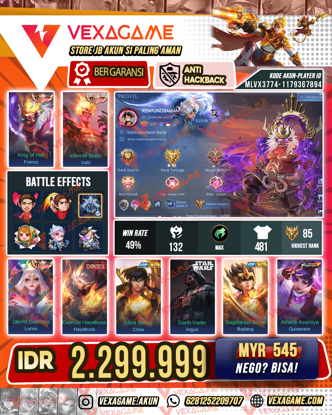 3 Legend | 3 Badang Saint Seiya Gold | Hayabusa Exorcist | Argus Starwars | Guinevere KOF | Julian JJK | Fredrinn Neobeast | 4 Luckybox | Paquito Collector | Emblem MAX & Hero MAX