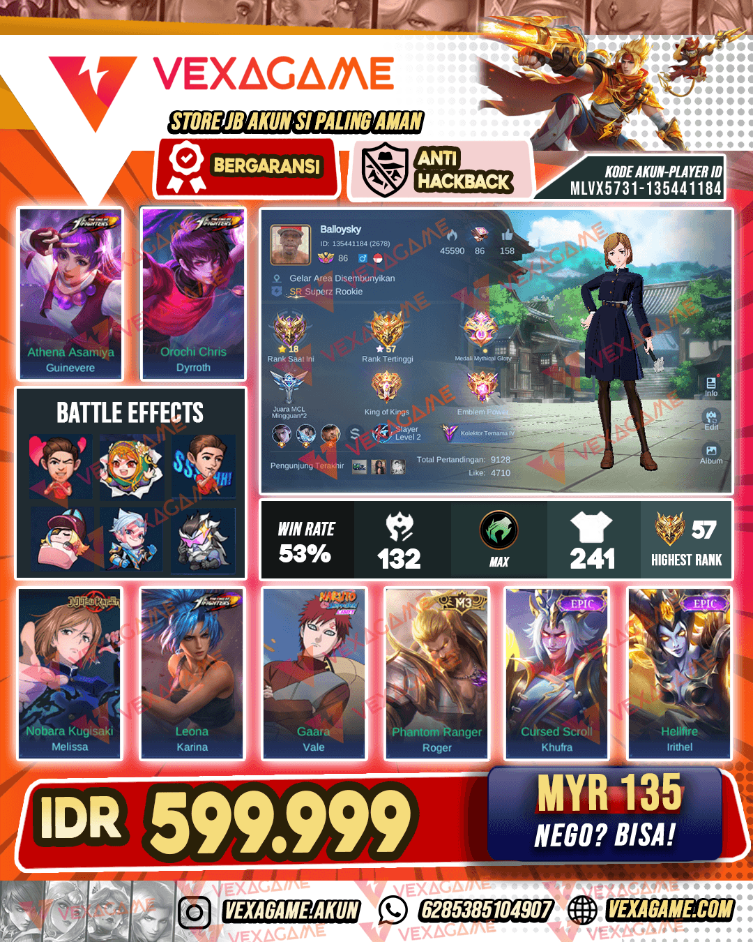 Guinevere KOF X Dyrroth KOF | Melissa JJK | Emblem MAX & Hero MAX