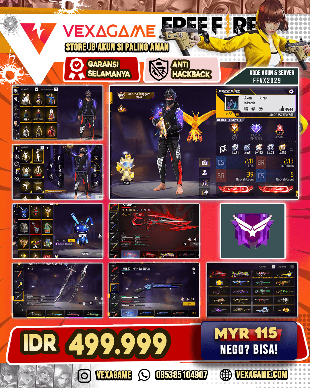 2 Evo Max 1 | Vault 300++ | Katana On | TInju On | CN On 2 | Emot Raja Ico On |