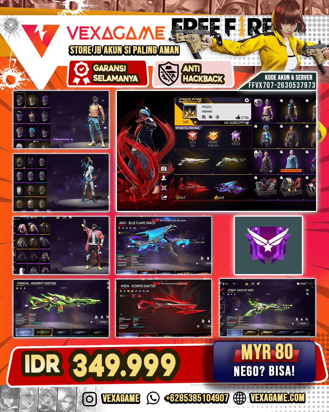 AK47 Blue Flame Draco Lv 5 | SG Panjang Evo MAX | SG Gurun | SG Lumut | Backpack Bunny | Vault 300+