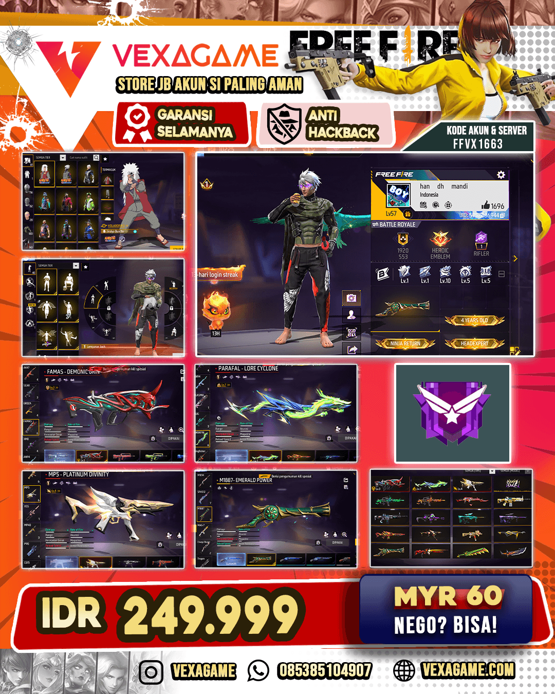 Jiraiya X Kakashi | Famas Demonic Grin Lv 3 | Parafal Lore Cyclone Lv MAX | MP5 Platnum Divinity Lv 4 | SG Terompet