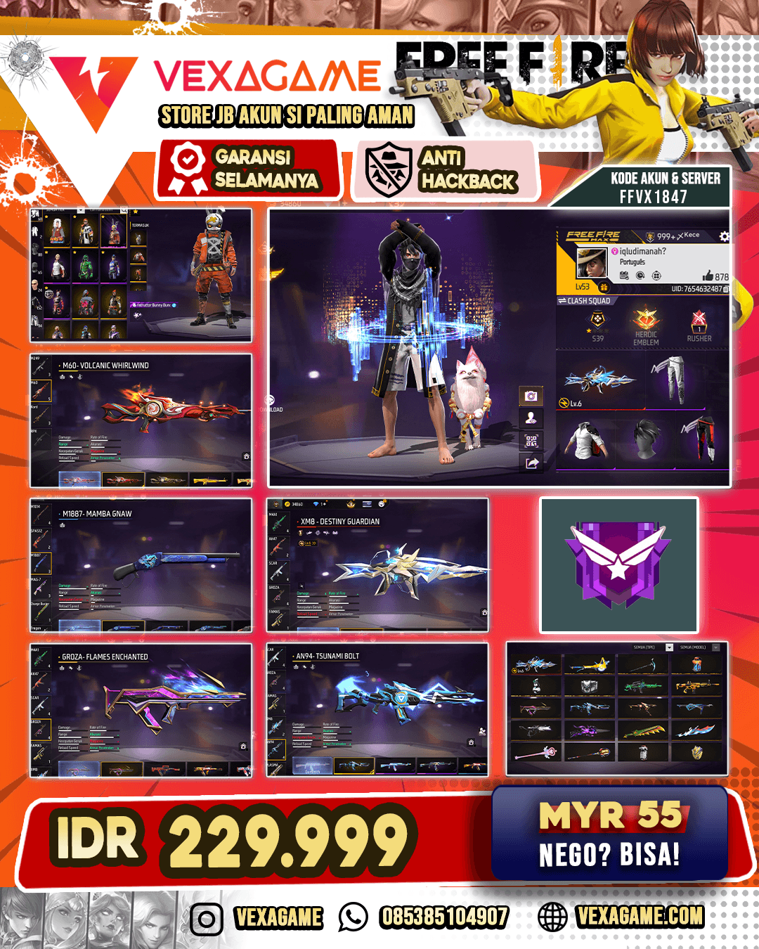 EVO XM8 OTW MAX | SG 3 RASA | VAULT 150++ | BUNDLE BLODY SAMURAY | BUNDLE THE CONSTRUCTOR BUNNY | CELANA ANGEL | NYEKER ON | SEPATU JORDAN