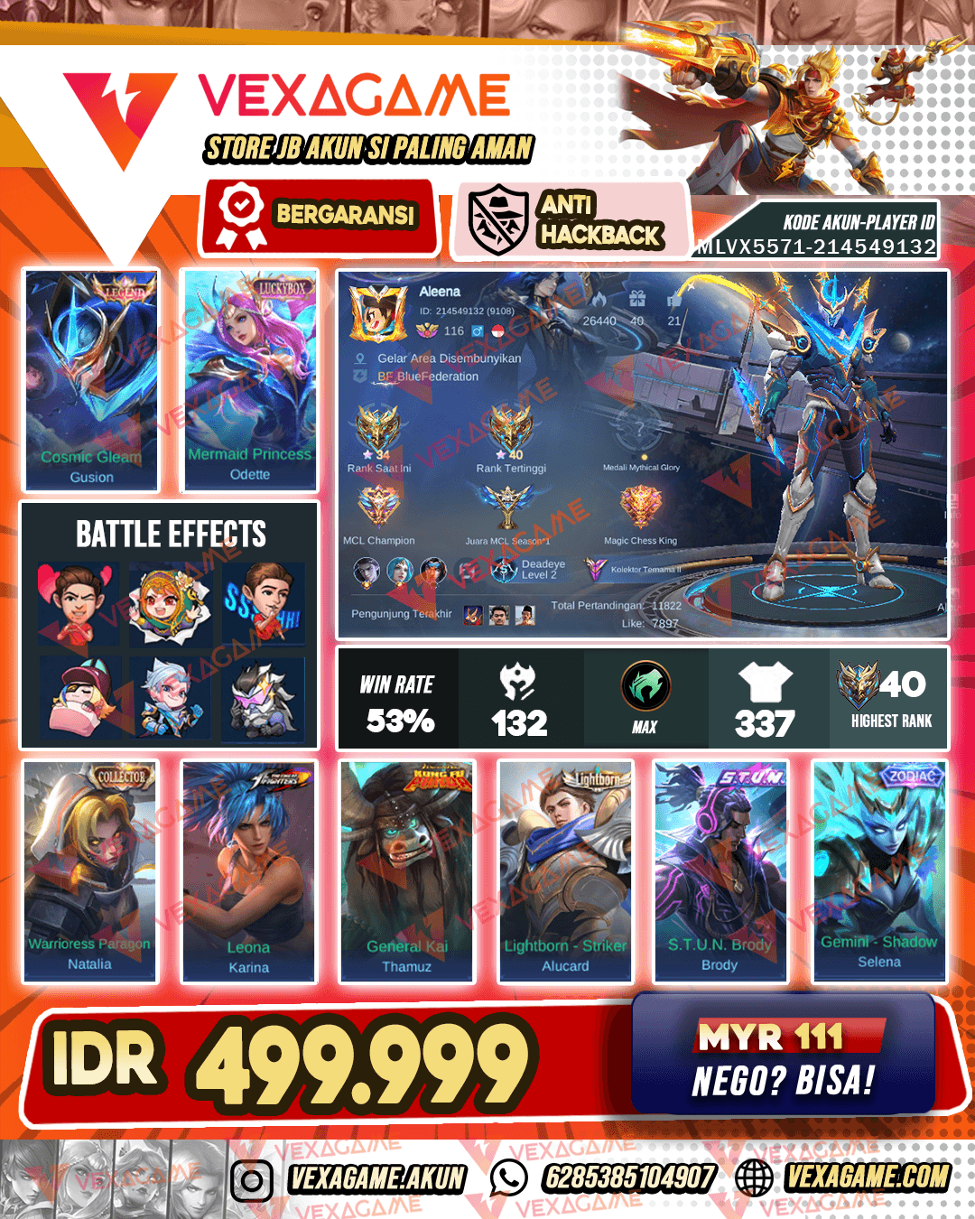 Gusion Lagend | Tamuz Kungfu Panda | Odette Lukcybox | Emblem MAX