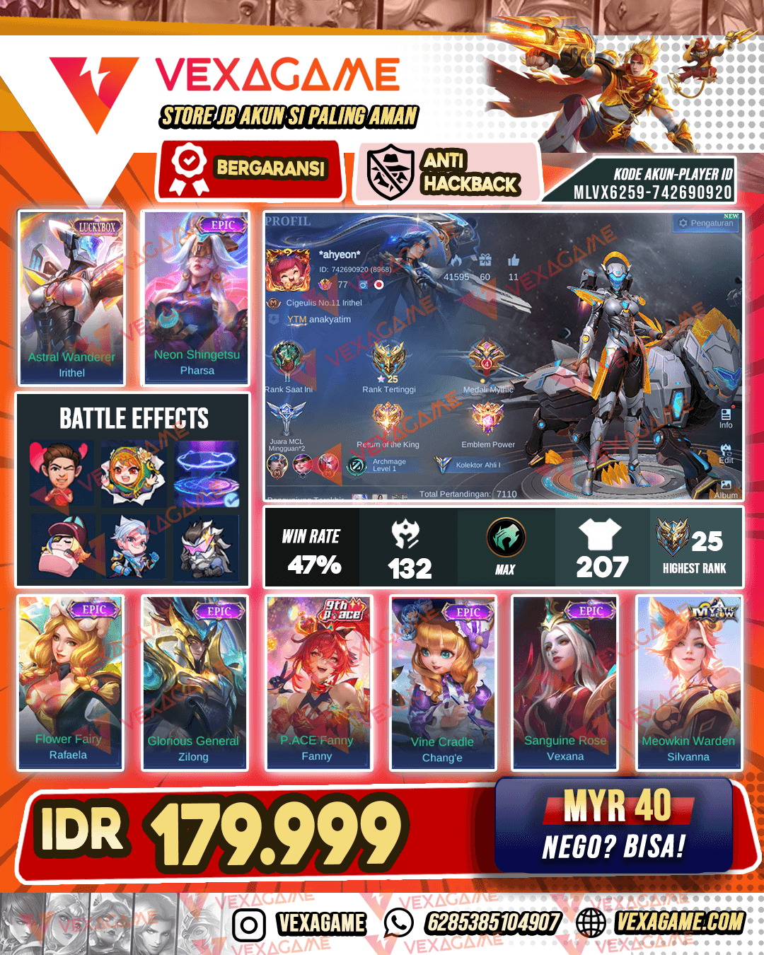 Irithel Luckybox | Pharsa Epic | Emblem MAX & Hero MAX | Recall Tas Tas Biru
