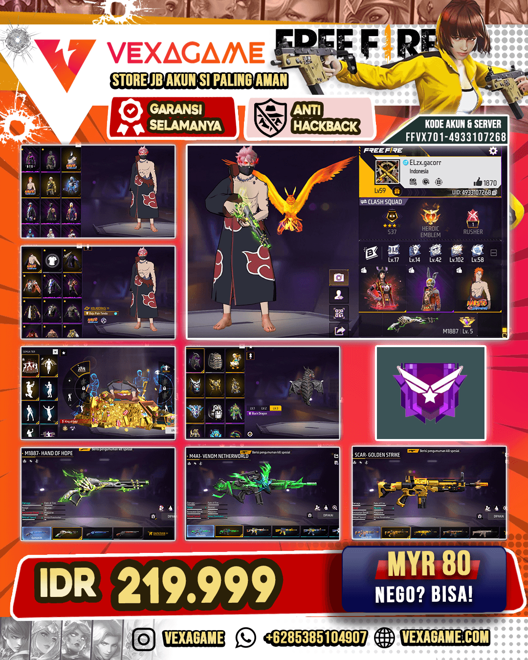 SG Lumut | SCAR Golden Strike | M4A1 Venom Netherworld | Backpack Black Dragon | Emote King of Gold | Bundle BTS