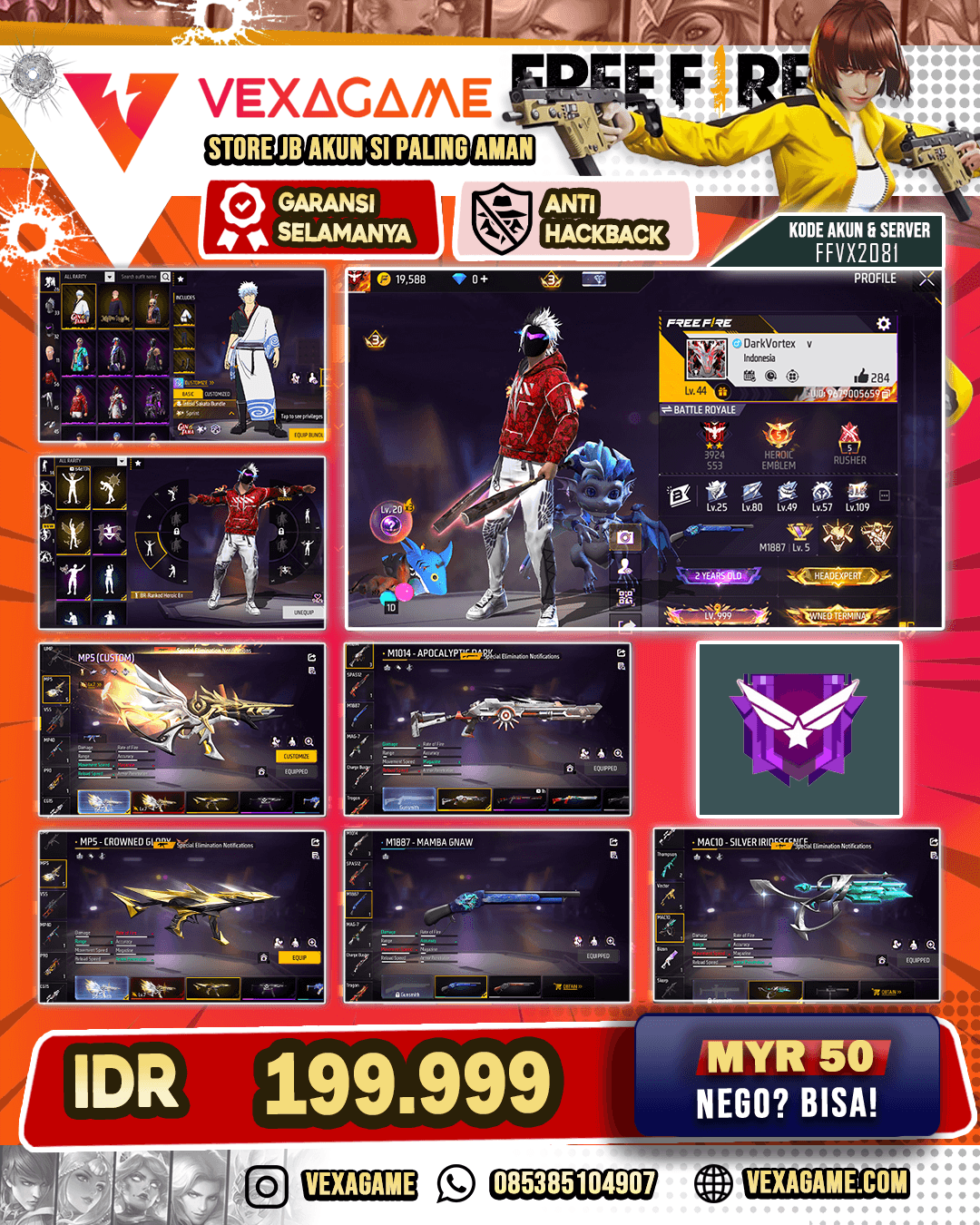 1 Evo Max |  AK47 Unicorn's Rage | XM8 Poison Pumkin | MP5 Crowned Glory | M1014 Apocalyptic Dark | SG Mamba | Bundle JJK X Gintama