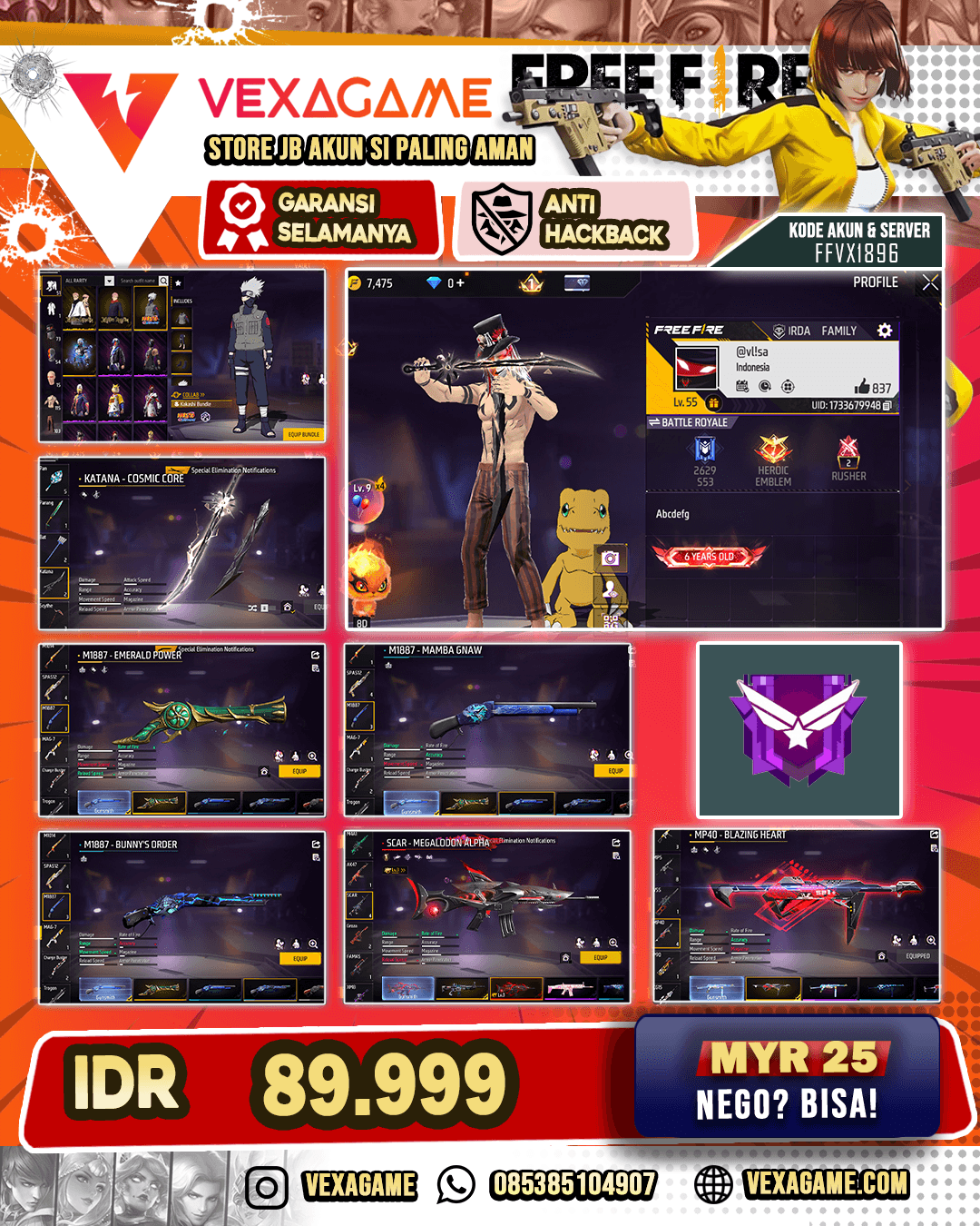 1 Evo Lv3 | SG Trompet | Katana On | Scar Ultimate TItan | SG Mamba | SG Bunny's Order | Bundle Sukuna | Bundle Kakashi | Bundle JJk | Vault 100++
