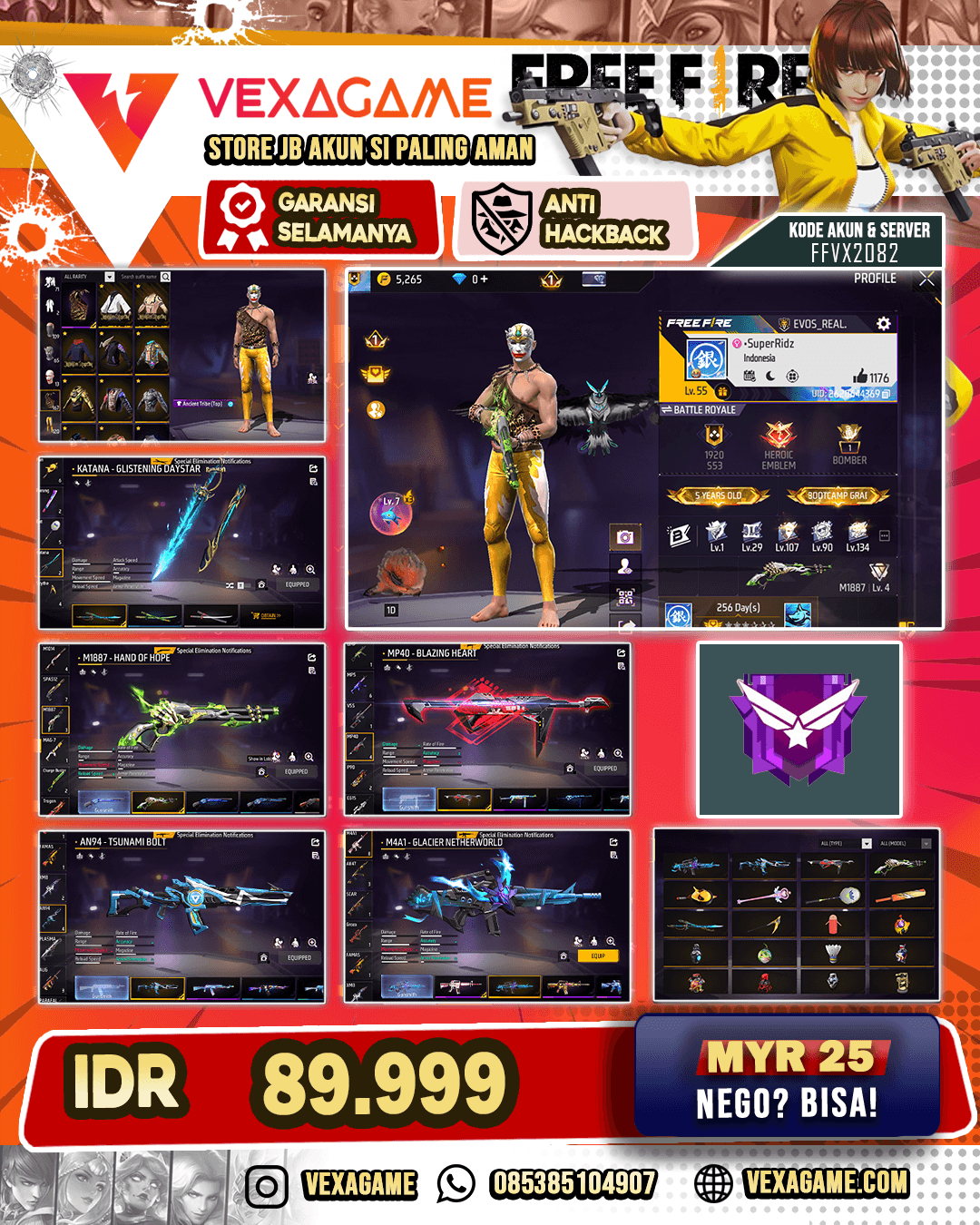 SG Lumut | Mp40 Blazing Hearth | AN94 Tsunami Bolt | M4A1 Glacier Netherworld | Katana On | Bundle Sukuna X JJK | Vault 150++