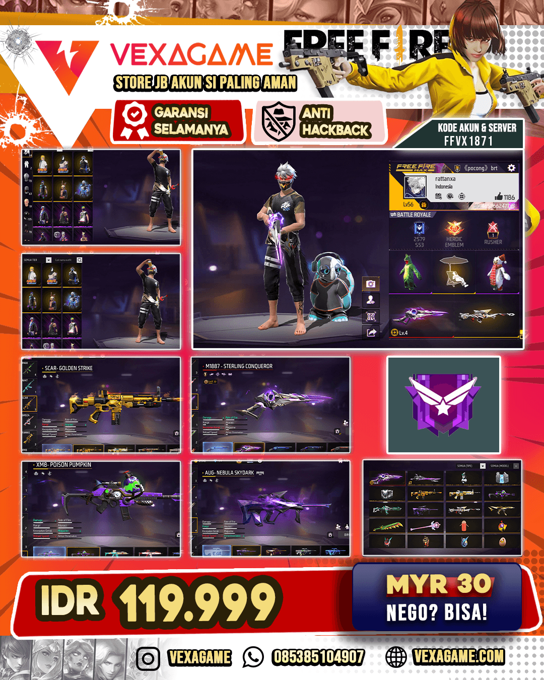 EVO SG2 OTW GEMUK | SG 3 RASA | SCAR GOLDEN STRIKE  | MP5 CROWNED GLORY | KATANA ON | VAULT 100++ | 2 BUNDLE NARUTO | NYEKER ON | BACKPACK BUNNY