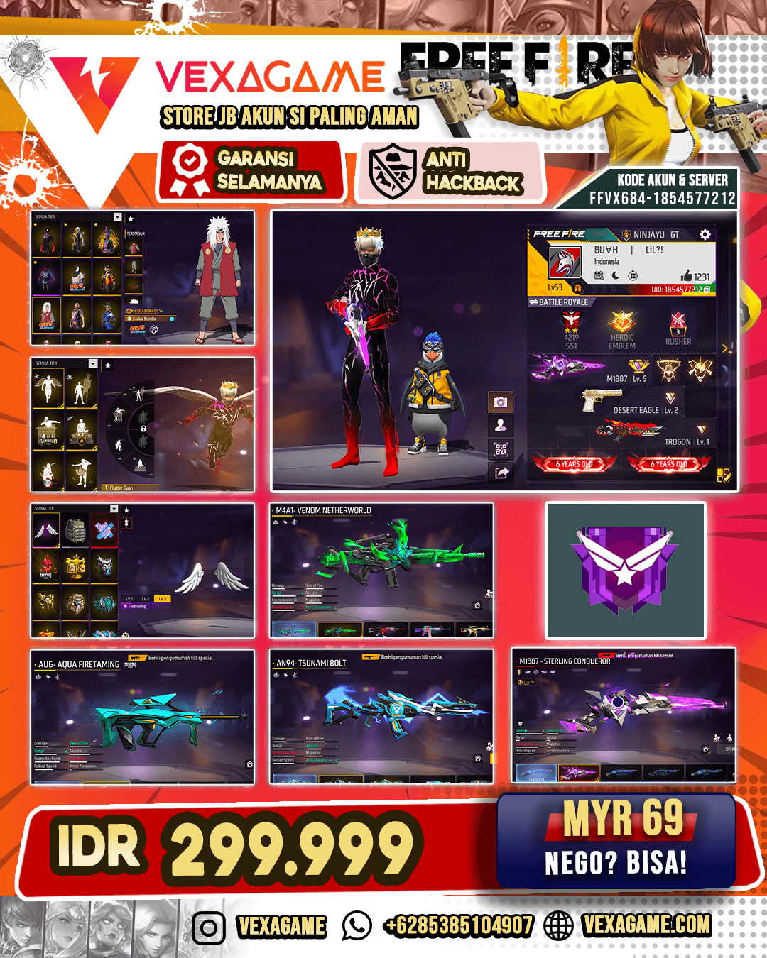 BUNDLE JIRAIYA & OROCHIMARU | SG STERLING CONQU LVL MAX | M4A1 VENOM | VAULT 100+